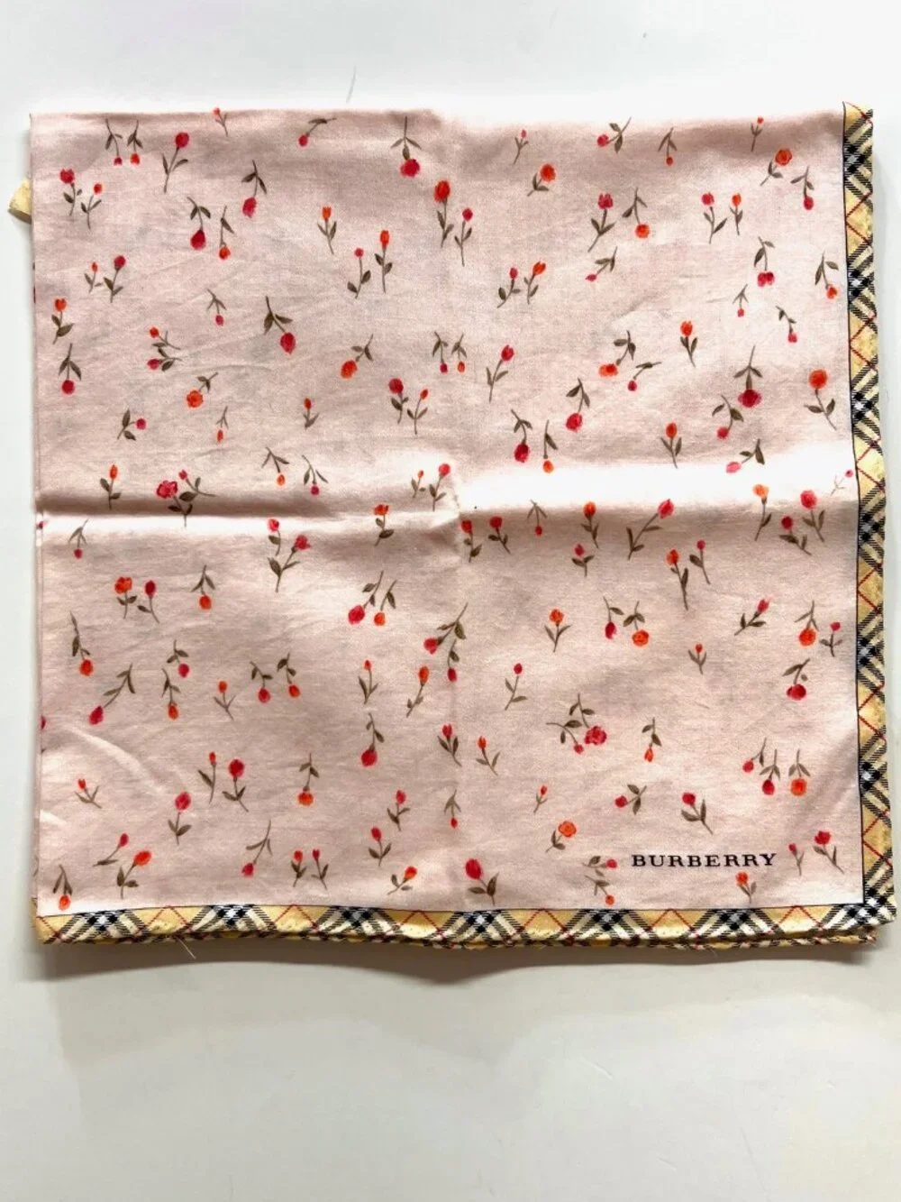 New Never Worn Burberry Neck-kerchief cotton 19.5" Pink Peach  Floral Nova (96 - Picture 4 of 9